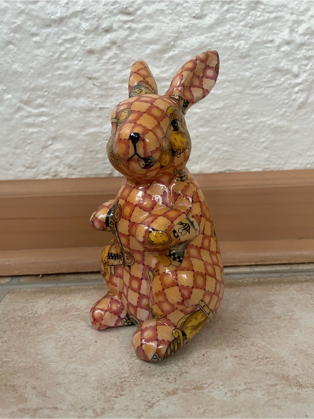 Vintage 7" Tall La Vie Standing Bunny Rabbit Daisy Kingdom Glazed Collage